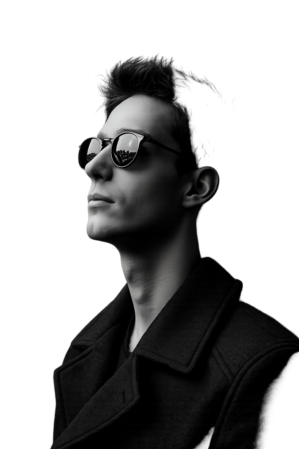 Gokul G Krishnan, wearing sunglasses and a dark coat, looking upward.